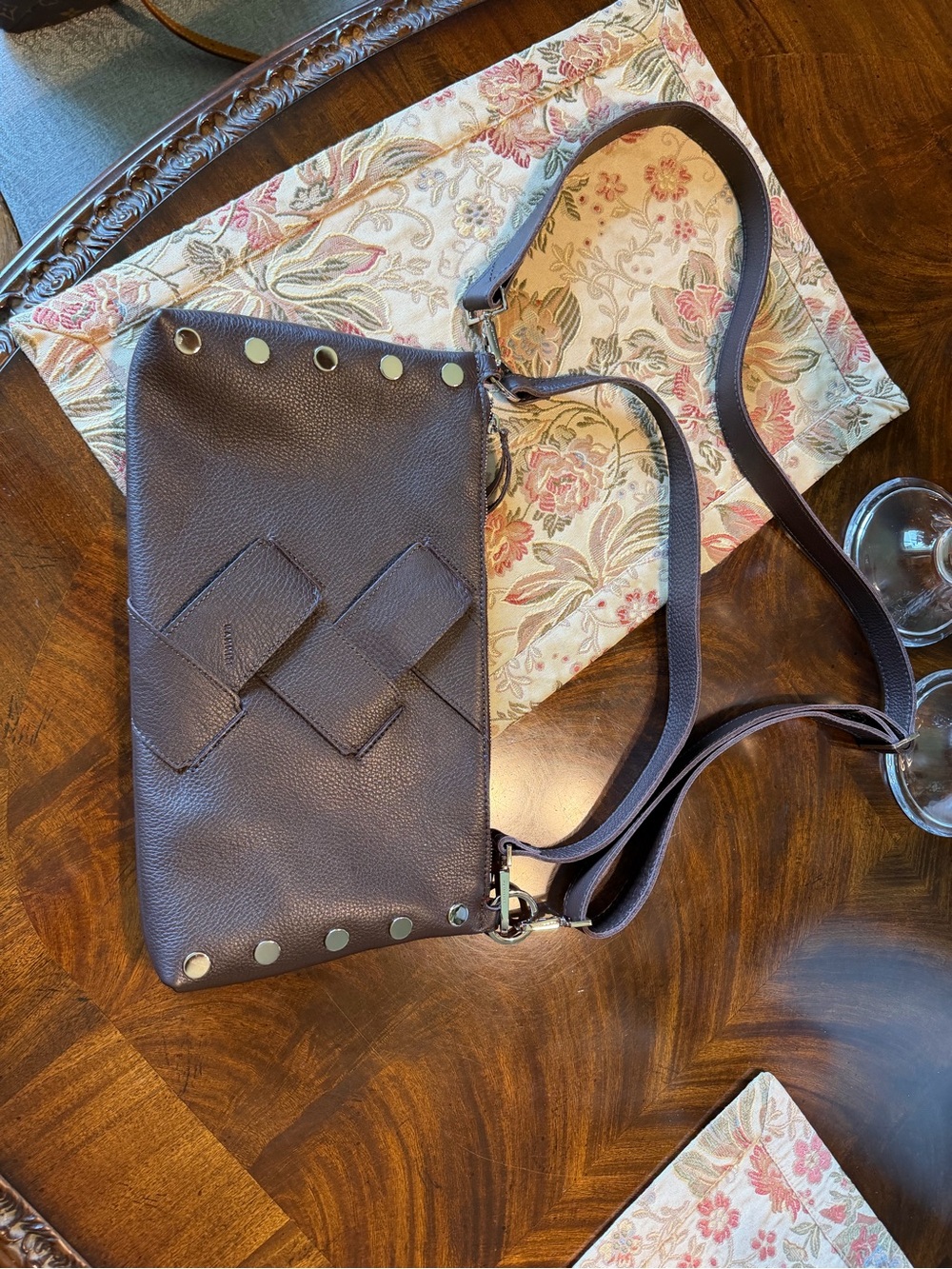 Hammitt Kyle espresso pebble weave medium handbag